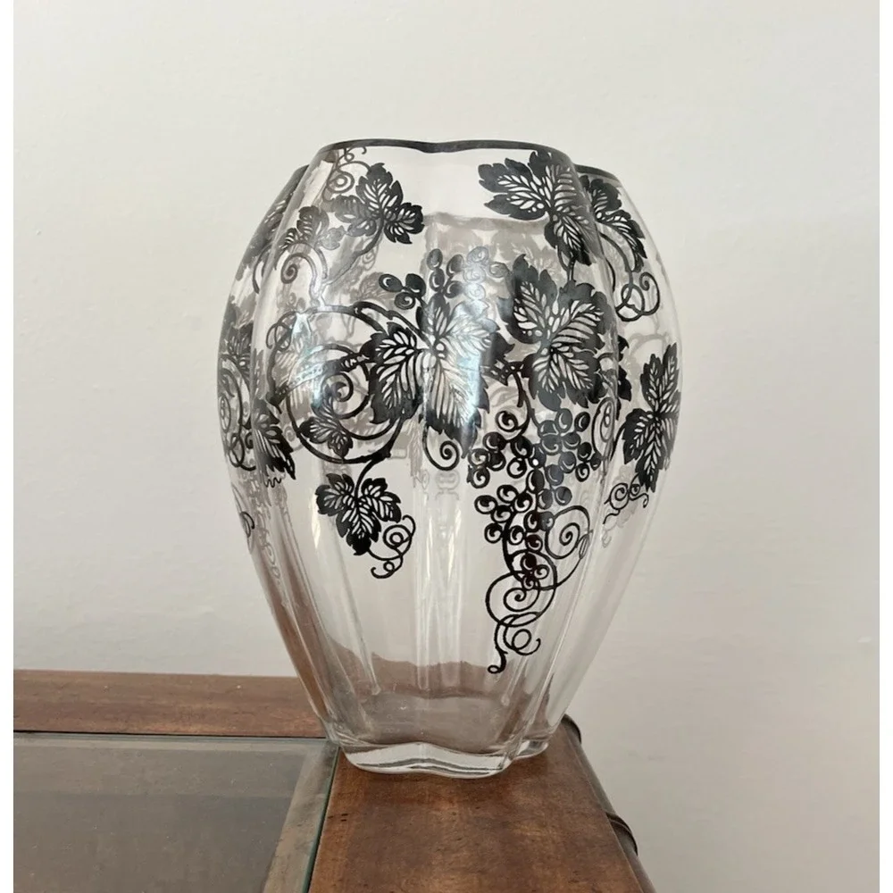 Sterling Overlay Vase Silver‎ City Grape Grapevine 1930s VTG Fostoria Sakier